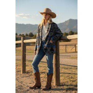 Vintage Lew Magram Tribal Aztec Western Sport Blazer Womens Medium Wool Cowgirl